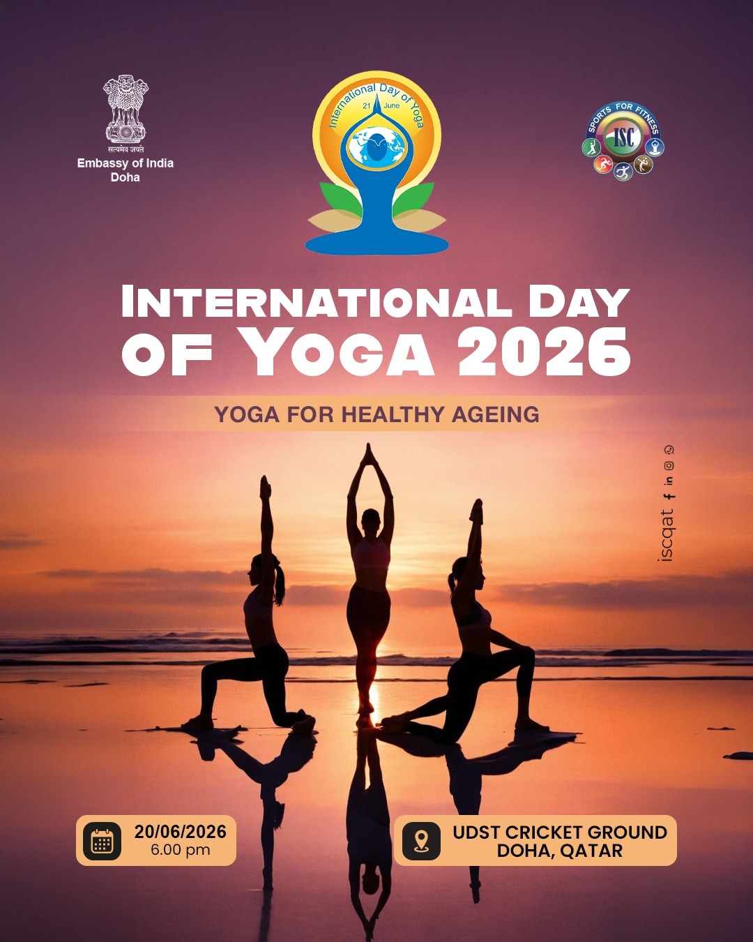 International Day of Yoga 2026 — Yoga for Healthy Ageing, 20/06/2026 6.00 pm, UDST Cricket Ground, Doha, Qatar